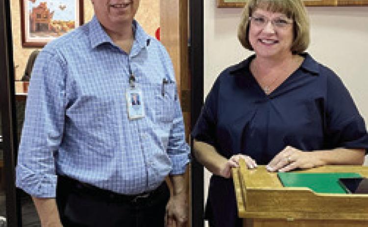 Dr. Brad Miner USD 247 District Superintendent of Schools and Frances Mitchelson member of BMO’s Pittsburg Advisory Board of Directors..In partnership with the Cherokee Ruritan Club, Dr. Miner, received a Pritchett Trust grant in the amount of $1,750 for school supplies, community events, and scholarships for Southeast seniors. Courtesy photo.