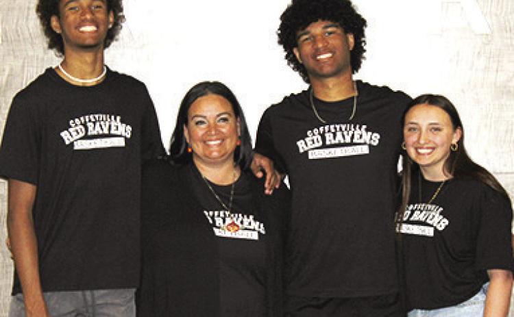 Jamey Richardson, Riverton Ram Senior, has signed a letter to continue his basketball career at Coffeyville Community College this fall. Jamey’s family, Terryk Richardson, Jennifer Edwards, and girlfriend, Laibrey Higinbotham were present at the recent signing at Riverton High School. Courtesy Photo.