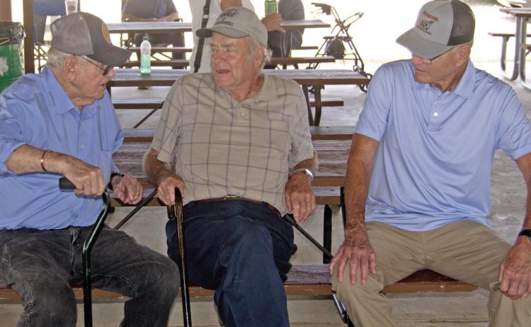 Three former Big Brutus workmen visited at the annual Miners Reunion held in West Mineral on Saturday. Harold Shideler, John Korach and Lewis Kalm were working the night Brutus closed.