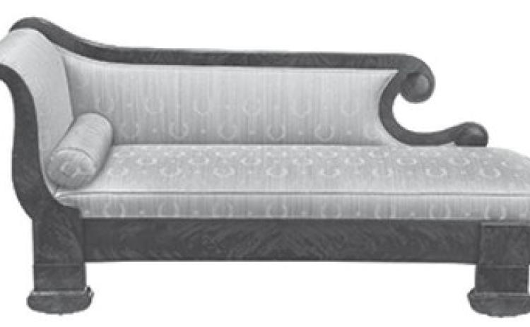 A lot of “Duncan Phyfe” furniture consists of later copies of Federal pieces. This recamier is attributed to Phyfe himself, thanks to its close resemblance to his documented works. Photo Credit: Brunk Auctions (c) 2025 by Cowles Syndicate Inc.