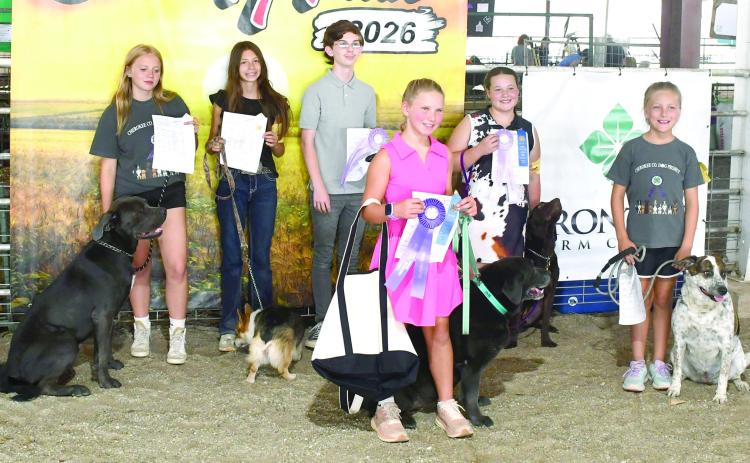 Heritage Youth Association, FFA and 4-H members participated in the Showmanship class during the Cherokee County Dog Show held during the fair. Ribbons were awarded for their efforts.