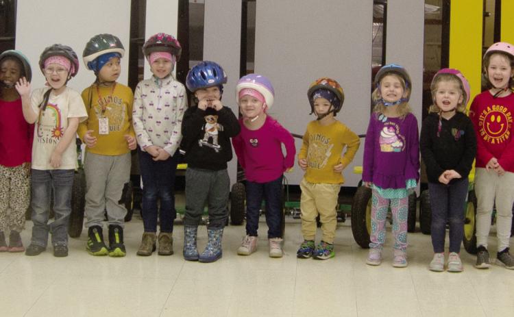 Park Elementary morning Pre-K students participated in the annual trike-a-thon to raise funds for St. Jude’s Children’s Hospital. Due to weather issues, the morning students had to pedal in the cafeteria. That didn’t hinder their determination to complete the course.