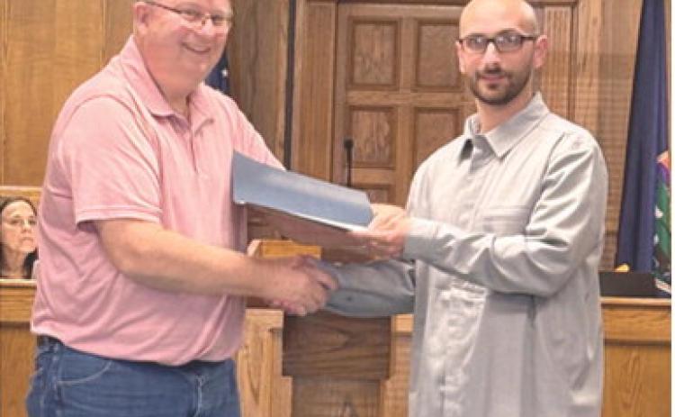 Mayor Grant Spieth presented City Administrator Jake Letner a certificate recognizing his five years with the City of Columbus. The presentation was made during the Tuesday City Council meeting.