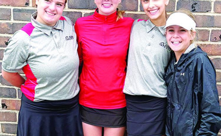 Lady Titan Eighth Graders, Fallon Smiley, Cali Carpino, and Addison Johnson and seventh grader, Tyler Kirk are leading the way for the Columbus Junior High Golf Team this season. Courtesy photo.