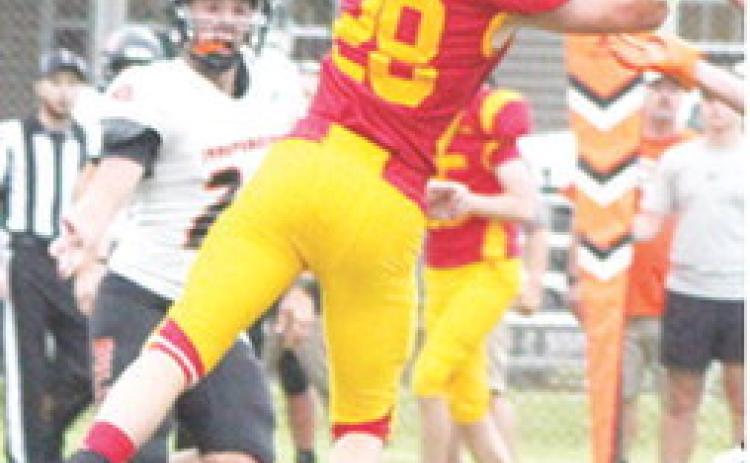Sophomore Brody Carter came down with a critical pass on fourth down to keep the third quarter drive alive in the Titan Junior Varsity loss to Independence, Monday at Titan Stadium.