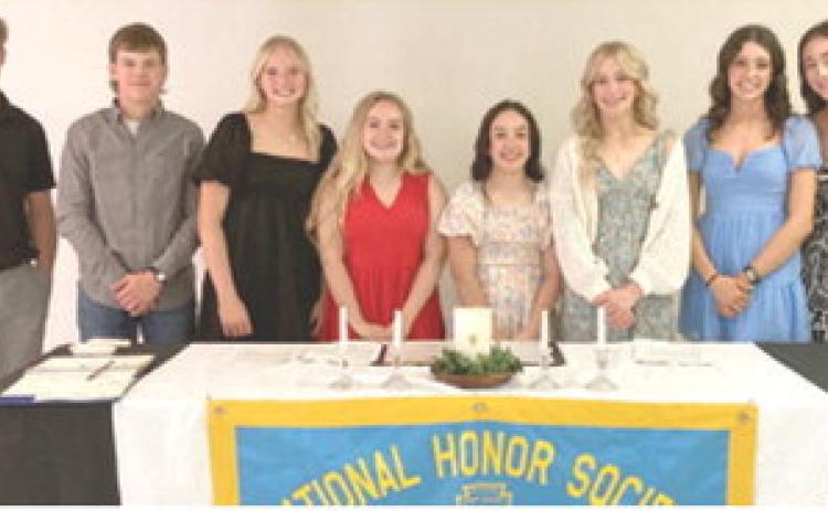 New members of the Columbus chapter of National Honor Society were inducted during a recent ceremony. The inductees include Lemmie Stone, Shade Schuberger, Landrey Perry, Amory Neely, Hannah Noel Tatum Kirk, Natalie Wary, Faith Williams and not pictured Torey Tedlock. Courtesy photo.