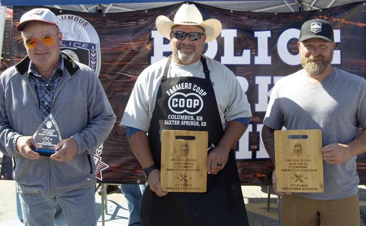 In the Back Yard Burger category of the Police, Pork and Pride barbecue contest first place went to Praise the Lard and Marvin Barnaby. Second place went to Elevated Meat’s Paul Evans and third place to Nate Long with Cookin-NKhakis.