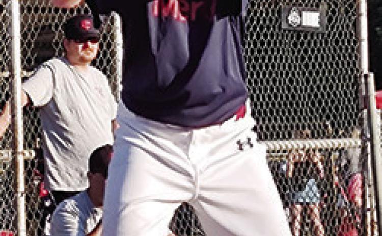 Bode Saiz stared down the pitcher during a Columbus Cal Ripken League game at Volunteer Field recently. Bode and the 10U Columbus All-Stars will take the field in Frontenac tomorrow for the Kansas Cal Ripken District 5 Tourney. Courtesy photo.