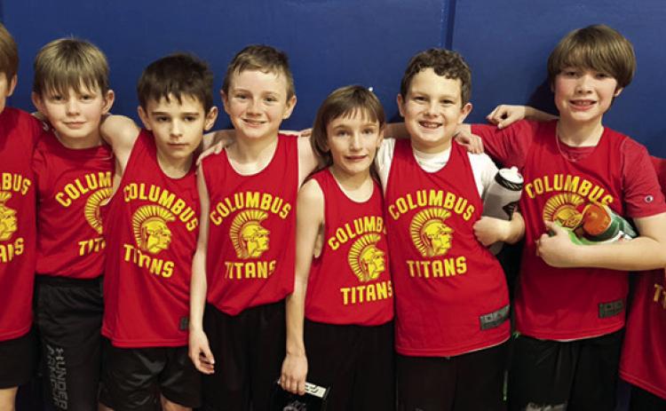 The Columbus Recreation Commission Fourth Grade Boy’s Basketball Team took two wins in Riverton, Saturday. The team is one of the participating Columbus League Teams that will be in action tomorrow at the CUHS and the Central School Gymnasiums beginning at 8 a.m. Team members are: Wyatt Patton, Bryson Delmont, Jaxsyn Robinson, Lee Snow, Phoenix Rider, Gus Garrison, Westin Patton, and Kamden Sallee. Courtesy photo.