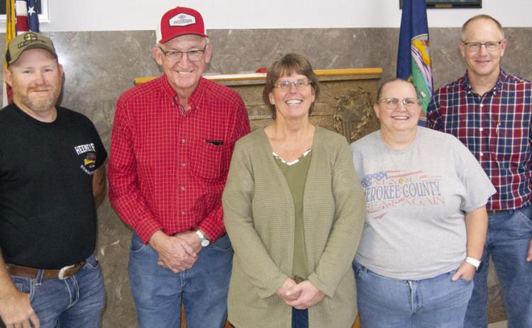 The election included Cory Moates District 1 Commisioner, Jack Garner District 2 Commissioner, Karen Johnston Register of Deeds, Heather Sapp County Treasurer and Dale Helwig First District House of Representatives. Not pictured, Tim Shallenburger State Senator District 13 and Kurt Beneke Cherokee County Attorney.