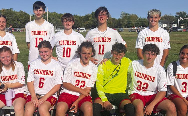 The Columbus Unified High School Soccer Team won their road game in Fort Scott, Monday, 3-2. Senior, Brylie Johnson, junior, Gabe Edwards, and senior, Kinden Riddle each scored a goal in the Titan win. Team members are front row: Hannah Johnson, Zoie Elmore, Gabe, Jaiden Gannaway, Owen Prauser, and Brylie. Back row: Alyssa Montierth, Brady Perry, Bryer Wagner, Kinden Riddle, and Korbyn Newberry. The Titans will be playing in Parsons, Tuesday at 4:30 p.m.