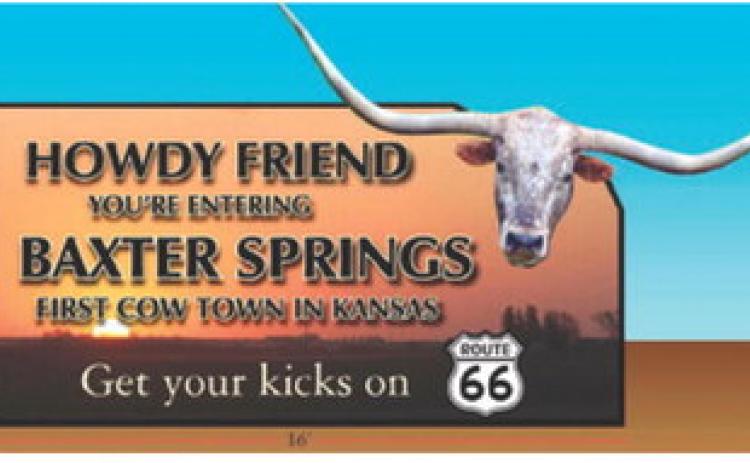Five new signs will welcome visitors to Baxter Springs during the Route 66 century birthday celebration years. Mayor Kelly Abbott told the council each of the cows horns are six foot long. One will be located at Rainbow Bridge.