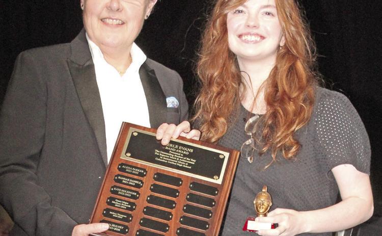 Instrumental music awards were presented at the end of year concert. Band director Gae Phillips presented Ava Hulvey with the Merle Evans Award. This is a memorial award that is presented to an outstanding senior. Merle Evans was a famous circus performer and conductor with the Ringling Brothers-Barnum Bailey Circus. He was born in Columbus.