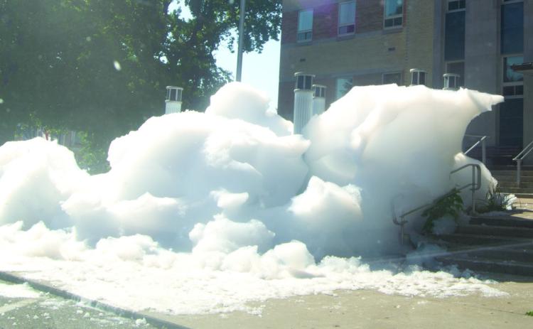 The tradition continues as the County Courthouse fountain once again was filled with soap on the first day of school. This year the fountain had a new paint job which added to the suds.