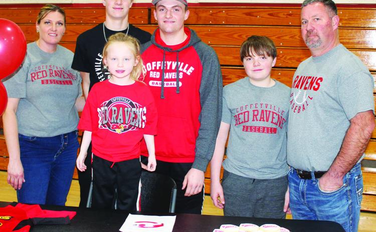 Titan Senior, Landin Midgett, signed a National Letter of Intent to continue his baseball career at Coffeyville Community College. Seven Columbus athletes signed letters during a ceremony at the CUHS Gymnasium, Monday, in recognition of National Signing Day, the first Wednesday of February. Landin’s signing was witnessed by his siblings, Jace and Ethan Midgett and Jasmine Wininger and parents Kandi Midgett and Joey Midgett.
