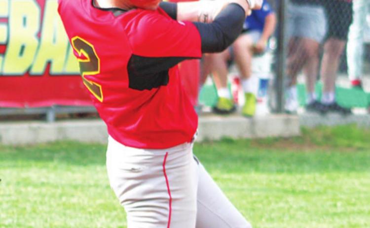 Titan Senior, Jaxson Haraughty, knocked in two runs with this double in the 17-1 win over Labette County, Thursday at the Community Field Ball Park.