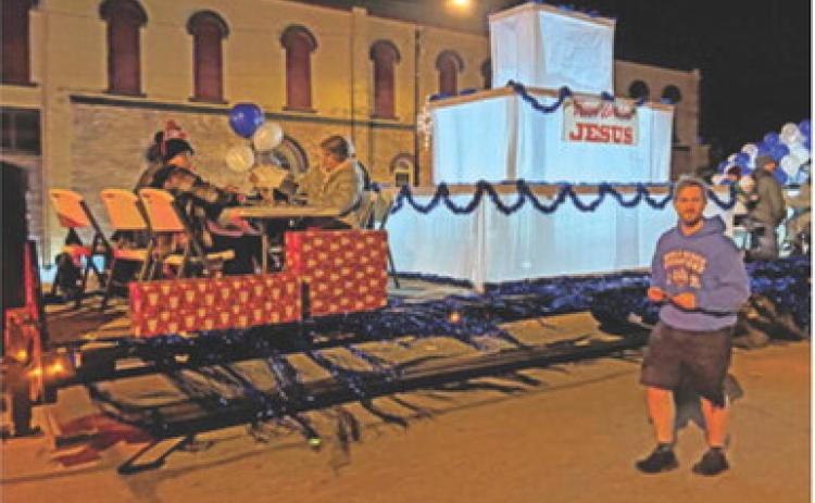 Second place in the Religious Float category at the Columbus Christmas Parade went to “Happy Birthday Jesus”. Entered by Center Christian Church. The scene included a giant birthday cake.