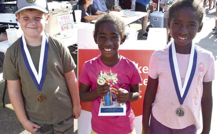 In the 7 year old division of the Pedal Tracor Pull, Jace Evans placed third with a distance of 39’1”. Sisters Kyra Lacen and Lyiah Lacen were in a tight race for the win. In their first two pulls, both girls pulled 40’. It was a battle in the third heat with Kyra pulling out the win with 33’7” over Lyiah’s 29’9” distance.