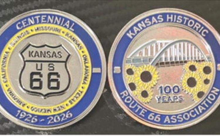 The Kansas Historic Route 66 Association now has available collectable coins recognizing the Route 66 Centennial. According to the committee these coins will make wonderful gifts and souvenirs of the Route 66’s 100th anniversary. Courtesy photo.