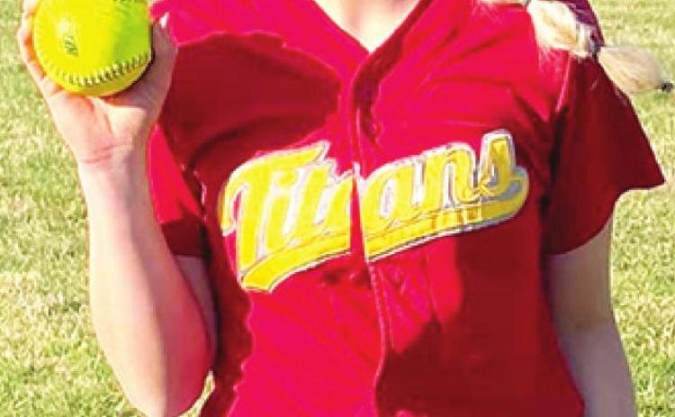 Lexy Stone, Lady Titan Senior, hit a three-run, home run in the Columbus shut out over Eldorado Springs, Mo., 10-0, Thursday in Liberal, Mo. The dinger is Lexy’s second on the season. Courtesy Photo.