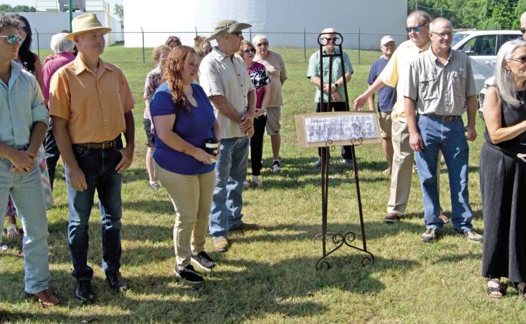 The official start of the Historical Public art mural project had a large turnout Wednesday morning at the Baxter Springs Military Park adjacent to the water works. Those present included the muralists A.J. Wood, Jordan Wood, Jaicey Gillum from the Kansas Office of Rural Development, Mayor Kelly Abbott, State Senator Tim Shallenburger, Economic Development Director Dale Helwig, and Jennifer Burton Public Art Committee chair.