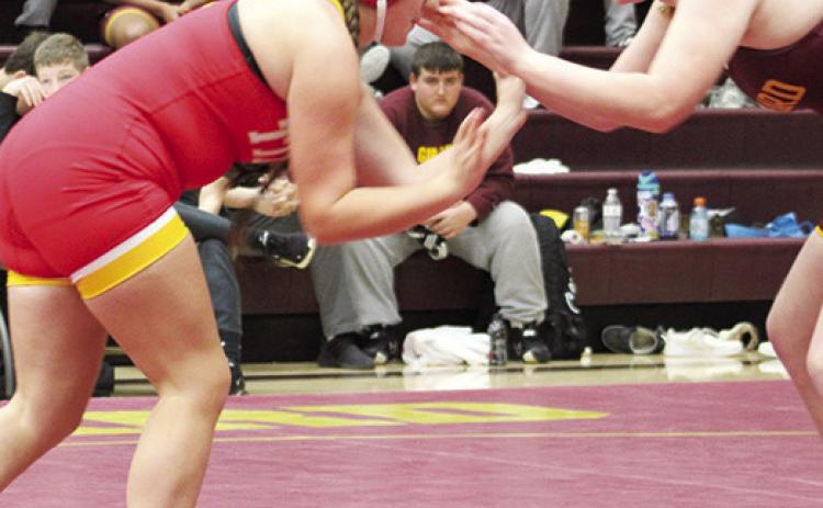 Lady Titan Junior, Taryn Billings, took down Girard’s Karlyn Fisher by fall, 1:21, in a dual at Girard, Thursday. Taryn and the Lady Titans beat the Lady Trojans, 42-18, in their first dual of the season.