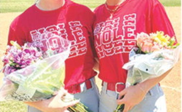 Graci Major and Kaitlyn Simpson were recognized on Sophomore Day at Seminole State College in Tahlequah, Okla. The new junior college graduates have both signed with NCAA Division I schools to continue their softball careers at the next level. Courtesy photo.