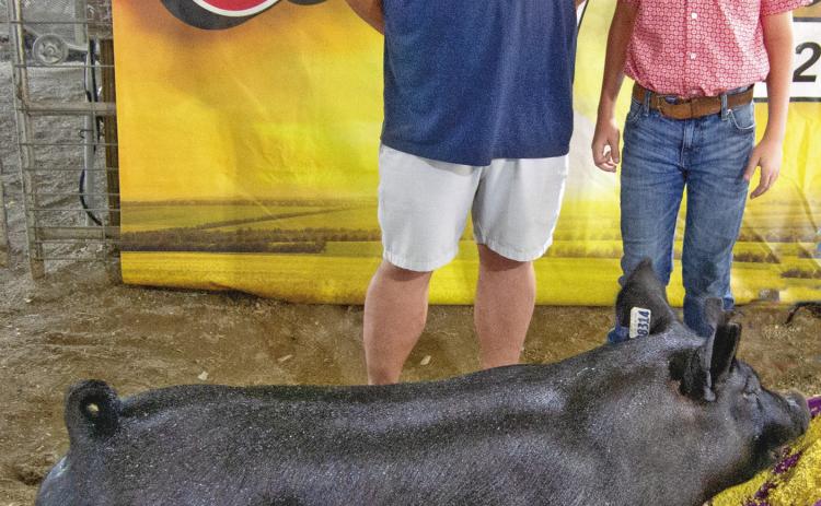 Repeating for a third year in a row Lone Elm Beaver 4-H Club member Jaxon Harper, son of Hazen and Madalyn Hale and Steven Harper took the grand champion into the ring. He received a premium of $2,200 from Jay Hatfield Chevrolet for this year’s efforts.
