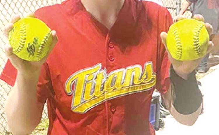 Lady Titan Sophomore, Graci Major, pitched a shut out and hit two, two-run, home runs in the 10-0, runrule win over Galena, Tuesday, at the Columbus Community Field Ball Parks’ Rockette Field. The Lady Titans won game one, 12-9. Courtesy Photo.