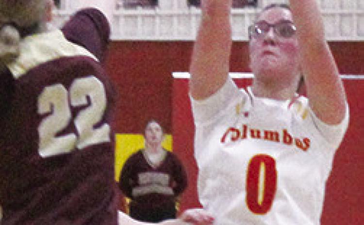 Lady Titan Sophomore, Katy Mooney, pumped in 22 points in the 45-42 win over the St. Paul Lady Indians at the Columbus High School Gymnasium, Tuesday.