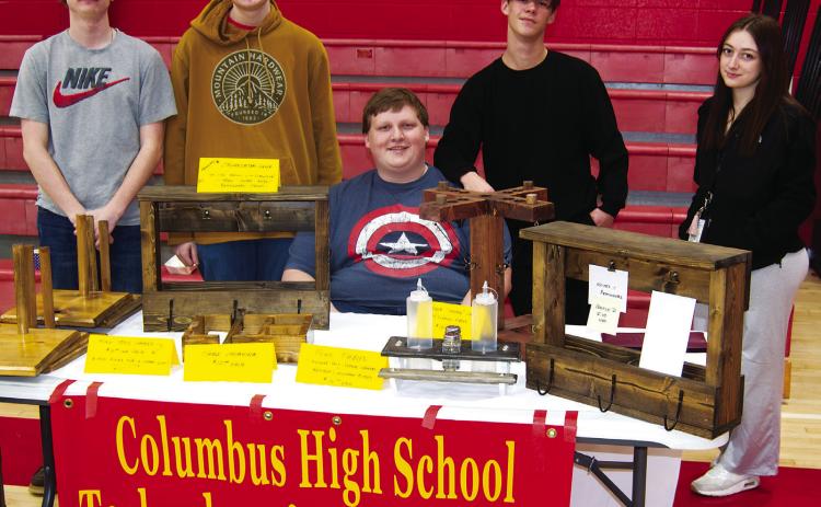 The Columbus Technology Class had an assortment of wood craft items for sale at the Holiday Market Sunday afternoon. The event was well attended and the vendors seemed pleased with the turnout. Tech students include Gauge Buergin, Avery Soper, Mason Estle, Kendar Riddle, and Montana Ortberg.