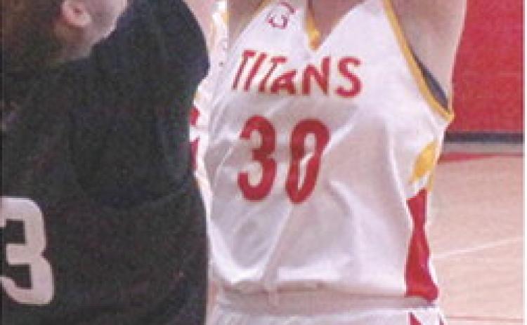 Lady Titan Seventh Grader, Temperance Goff, goes up for two points in a recent home game against Frontenac at the Central School Gymnasium. Temperance led Columbus with four points in their November 25 loss to Girard, 12-39, in their final home game of the season on the Central Court. The Lady Titans wrapped up their 2024 regular season schedule last night at Baxter Springs, They will play in the CCCJL Tournament, December 16 and 19 at Frontenac.
