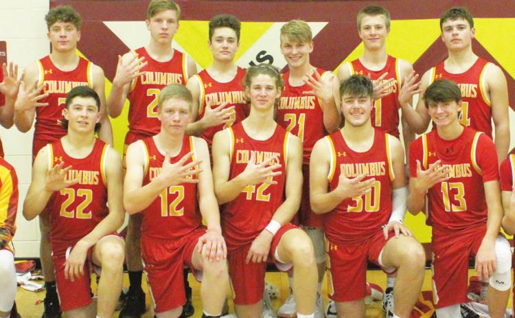 The Columbus Titan Basketball Team won their fifth straight title at the St. Paul Mark Terlip Classic Tournament, Friday, with at 58-35 win over St. Paul. Team members are front row: Landin Midgett, Cole Minor, Cole Youngblood, Seth Stover, Brett Hamilton, Kolt Ungeheuer, and Mack Kirk. Back row: Jack Vilela, Kaden Cox, Brandon Stice, Luke Gray, Syler Schuberger, Jace Midgett, Jaspen Tanner, and Derek Krause.