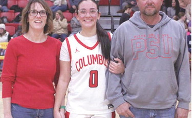 Lady Titan Senior, Katy Mooney, was recognized during Senior Night Ceremonies, February 21, at the Columbus Unified High School Gymnasium. Katy is a four-year member of the Lady Titan Basketball Team. She was escorted by her parents, Kelly and Joe Mooney.