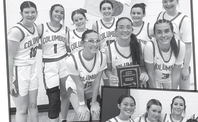 The Lady Titan Varsity Basketball Team took second place in the Mo-Kan Tournament after a, 4046 loss, Friday night at Southeast High School, to New Heights Christian Academy. Team members are back row: Katelyn Draeger, Adalie Grafel, Bentley Townsend, Natalie Wary, Americus Woodcock, and Trinity Green. Front row: Torey Tedlock, Katy Mooney, and Brylie Johnson, Courtesy photo.