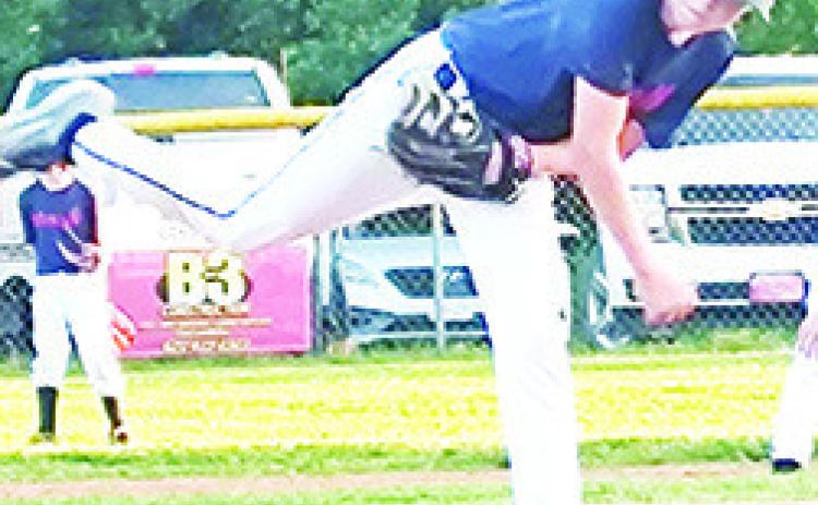 Jaxon Harp, was the starting pitcher for the Mercy Team, Wednesday, in their 11-6 win over VFW on Volunteer Field at the Columbus Community Field Ball Park. (Courtesy photo.)