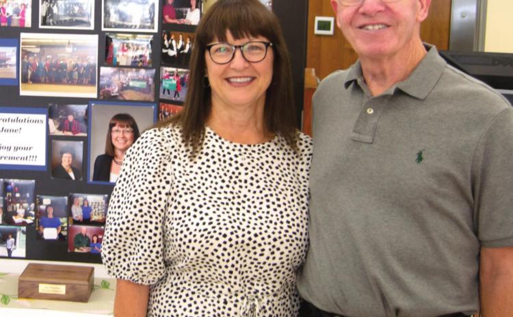 A reception for the retirement of Jane Rhinehart from the Columbus Commerce Bank after 42 years at the bank. She and husband Brad are planning to travel in their retirement.