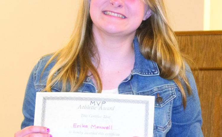 Erika Maxwell was given the award for Most Valuable Player-Senior Volleyball at the recent awards ceremony held at Life Christian School.