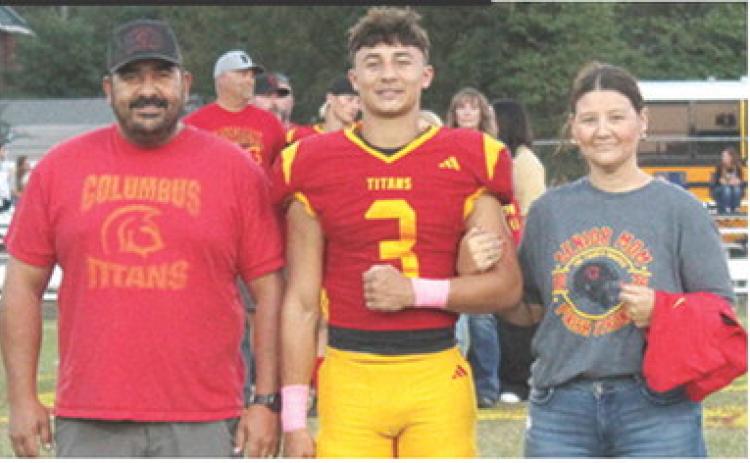 Titan Senior, Jayden Rodriguez, was recognized during Senior Night Ceremonies, October 17, at Titan Stadium. Jayden is a four-year member of the Titan Football Team. He was escorted by his parents Kevin and Amanda Rodriguez.