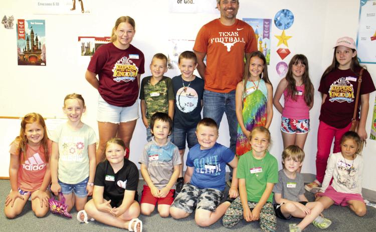 Vacation Bible School at Center Christian Church had a good size turnout. Pastor Andy Peterman (orange shirt) and joined the first and second grade “Fantastic Falcons”. Each day children had a chance to learn Bible stories, sing, play games and have a themed snack.