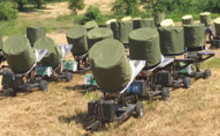 Throwers for the clay targets used in the US Open are lined up waiting for the competition to begin. The US Open will be held this week at Claythorne Lodge. Events begin at 8 a.m. each day.