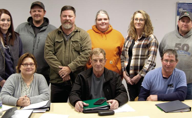 The newly elected Cherokee County Extension Board members held their first meeting Thursday night in the Extension office board room. Members include Jessi Cain, Brycen Hale, Rodney Oels, Kim Scott, NaCole Capron, Greg Jones. (front) Lori Scott, Scott Williams and E.D. Stone.