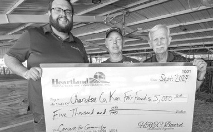 Heartland Rural Electric Company presented a $5,000 grant to the Cherokee County Fair board recently. Courtesy photo.
