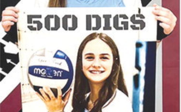 Southeast Sophomore, Addy Ulepich, surpassed 500 digs during the Lady Lancers final regular-season triangular against Marmaton Valley and Northeast at Arma, Thursday. Courtesy photo.