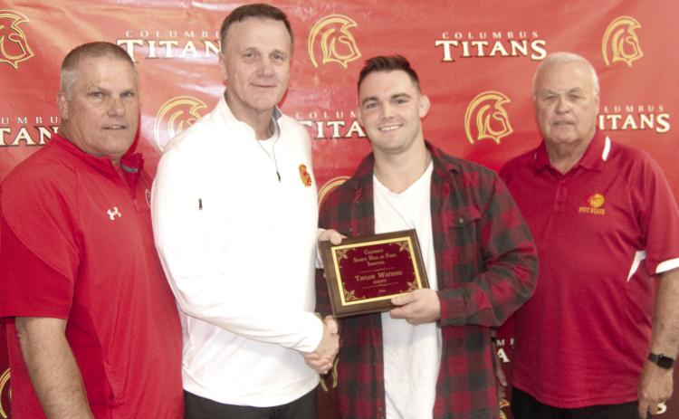 During the presentations Friday night each of the inductees was presented a plaque by Athletic Director Troy Haraughty, Chairman Kerry Sachetta, Inductee Taylor Watkins, Hall of Fame Committeeman Doug Eaton.