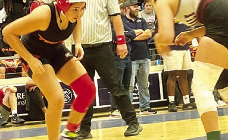 Lady Titan Senior, Brooklyn Lima, placed second in the 145-pound weight class at the Bentonville West High School Tournament, Friday. The Lady Titans placed third in team standings. Photo courtesy of Amanda Stone.
