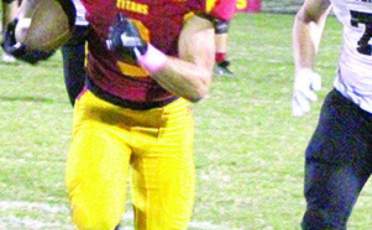 Titan Senior, Jayden Rodriguez, scored both Titan touchdowns and collected 145 yards on passes from senior, Jett Tanner, in the Friday night district loss to Frontenac, 14-41, at Titan Stadium.