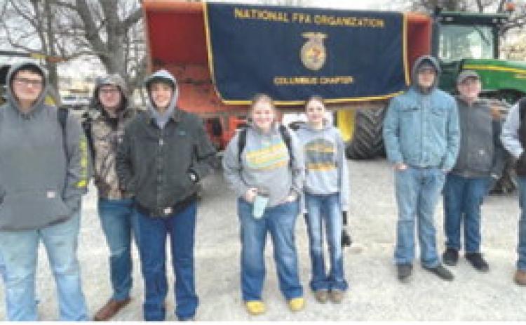 Celebrating FFA week the Columbus High School members kicked off the celebration by driving their tractors to school. See photos of the students with their tractors in the B section of today’s Columbus News Report. Courtesy photo.