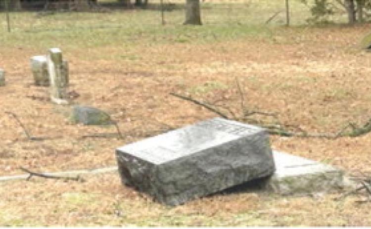 Approximately 20 headstones have been damaged or destroyed in an area cemetery. Star Cemetery is located two miles west of West Mineral. A private $1,000 reward has been offered for information leading to the identification and conviction of those responsible. Courtesy photo.