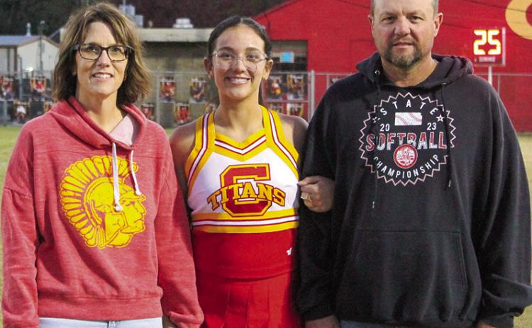 Lady Titan Senior, Katy Mooney, was recognized on Senior Night, October 25, at Titan Stadium. Katy is a four-year member of the Lady Titan Volleyball Team and a one-year member of the Titan Cheer Squad. She was escorted by her parents, Kelly and Joe Mooney.
